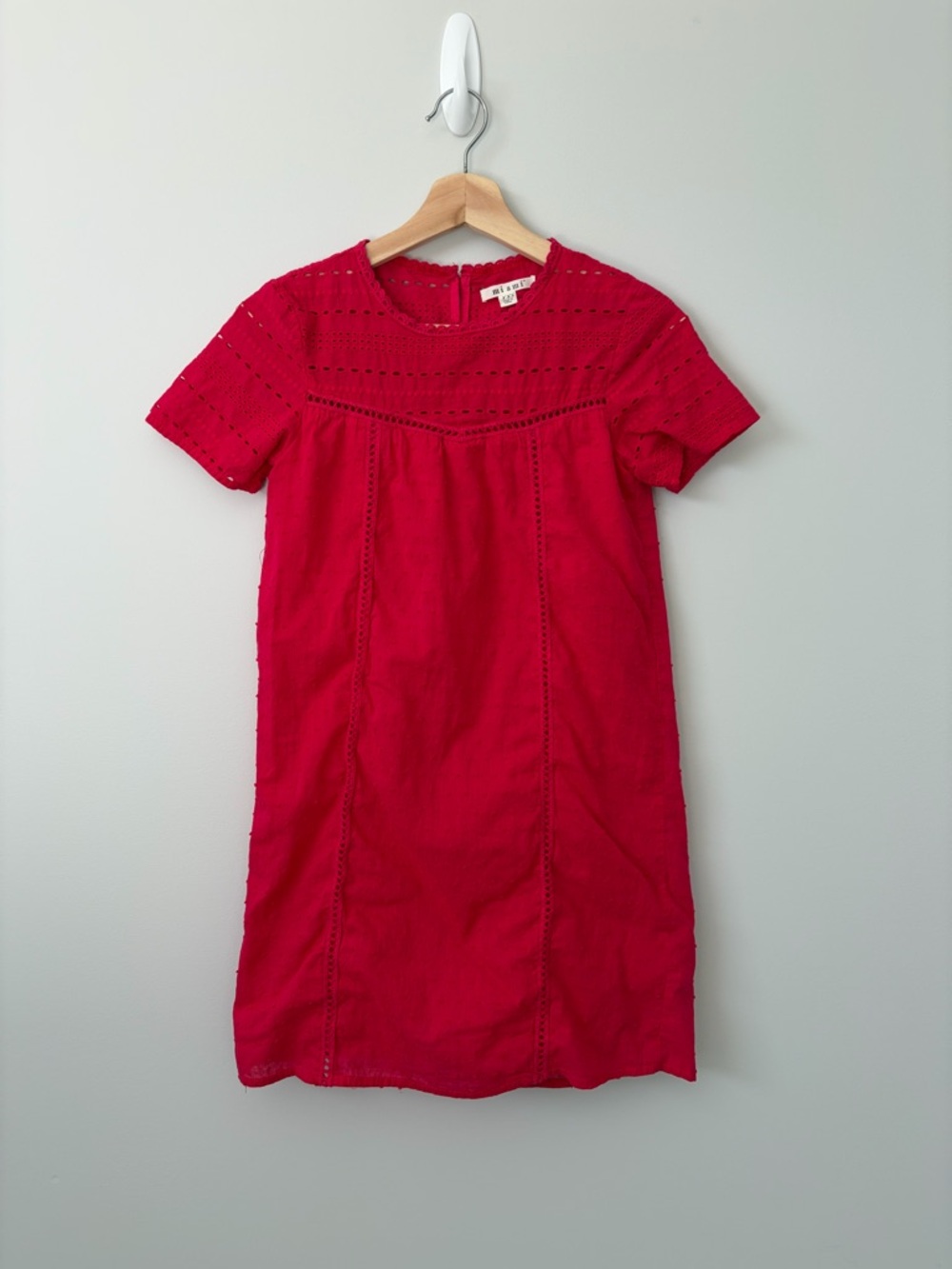 Red Eyelet Short Sleeve Shift Dress
